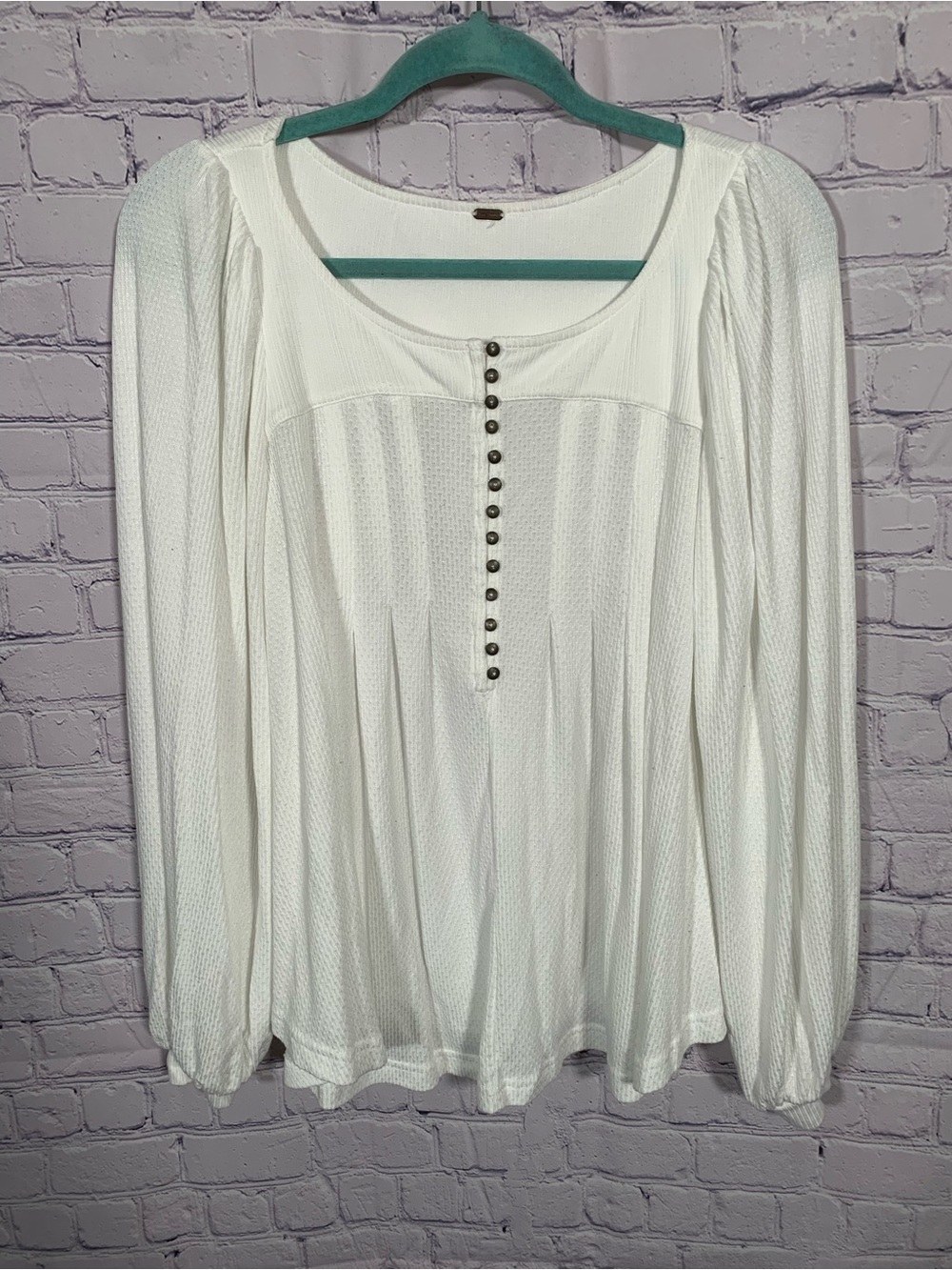 Free People Women Devin Textured Knit Long Sleeve Top Scoop Neck White Sz S